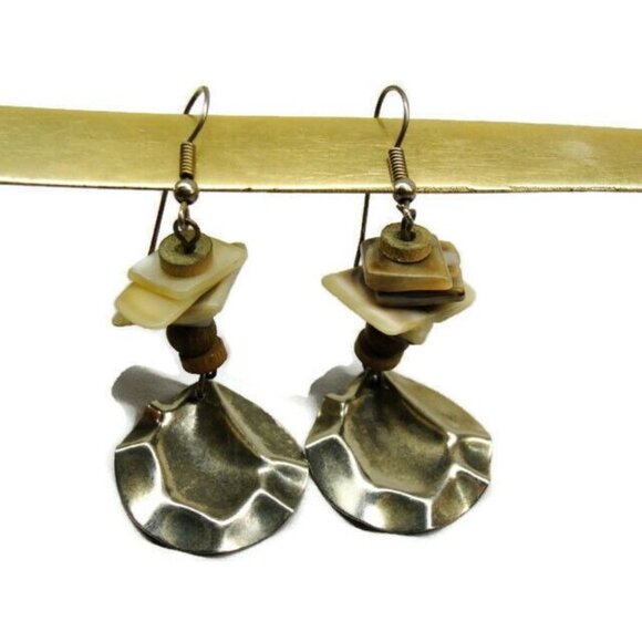 Layered Stone Silver Tone Vertical Drop Dangle Hook Earrings Womans - Picture 3 of 8